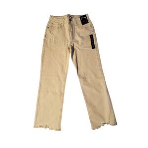 Art Class Womens High-Rise Cream Straight-Leg Denim Jeans Size14 With Frayed Hem